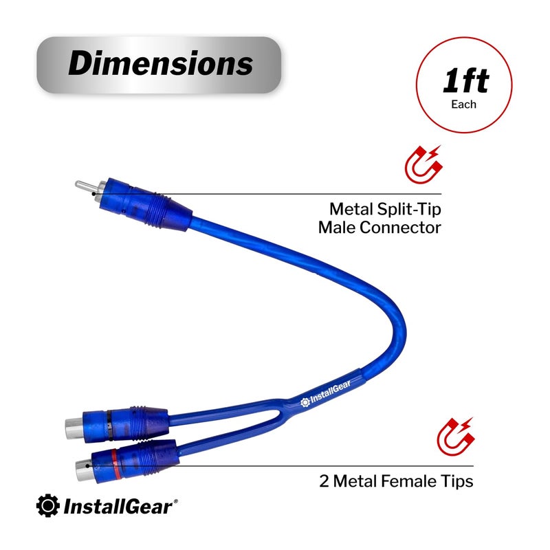 InstallGear 1 ft Shielded 1 Male to 2 Female RCA Y Adapter Splitter Connector - RCA Splitter, 2 Pack - Image 3